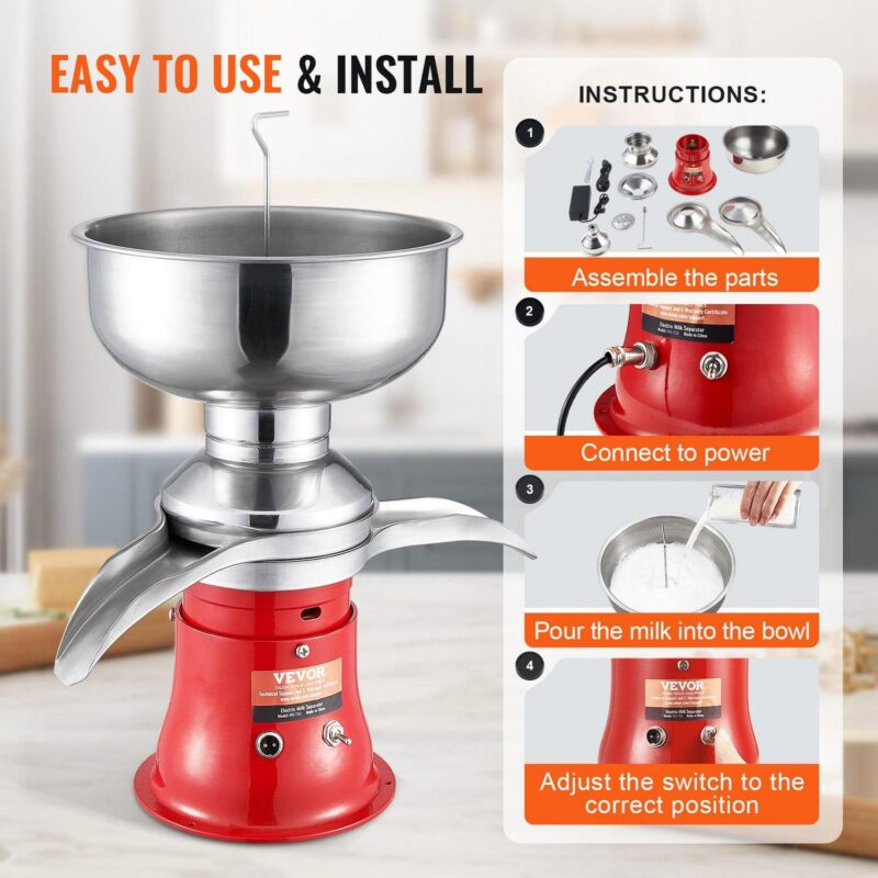 SKYSHALO Milk Cream Centrifugal Separator Electric Cream Separator 100L/H 100-240V - Image 5