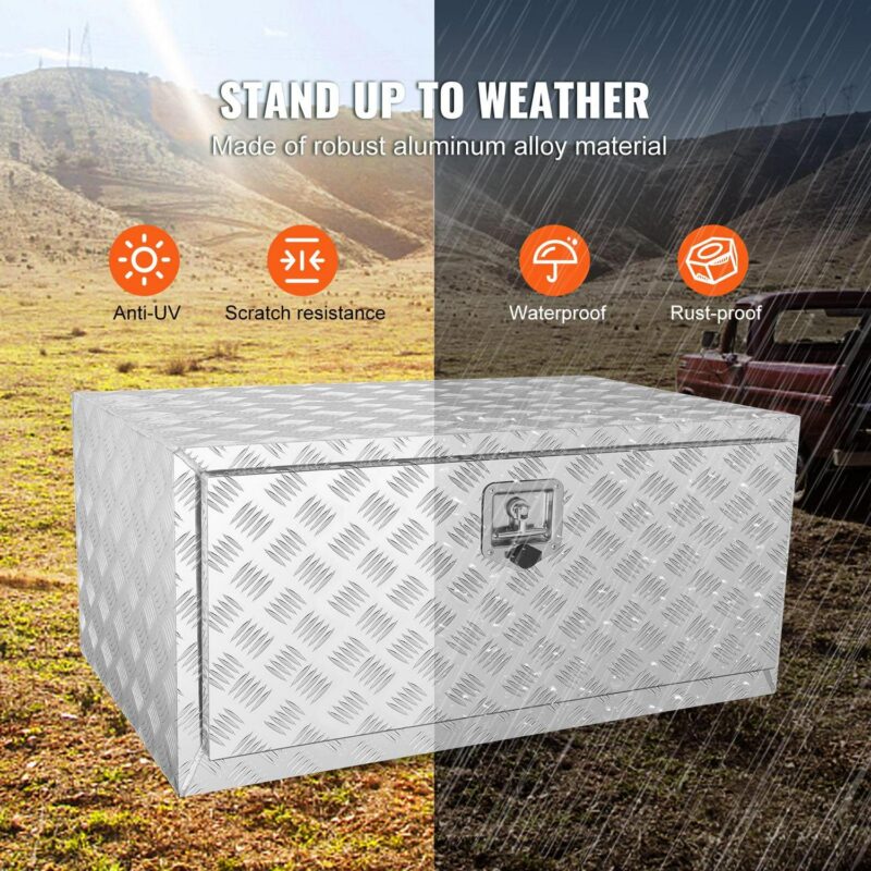 SKYSHALO Underbody Truck Storage, 36 x24 x24 , Aluminum Diamond Plate Toolbox, Lock and Keys Included, Weatherproof Trailer Box with T-Handle Latch for Trucks, Vans, Trailers - Image 5
