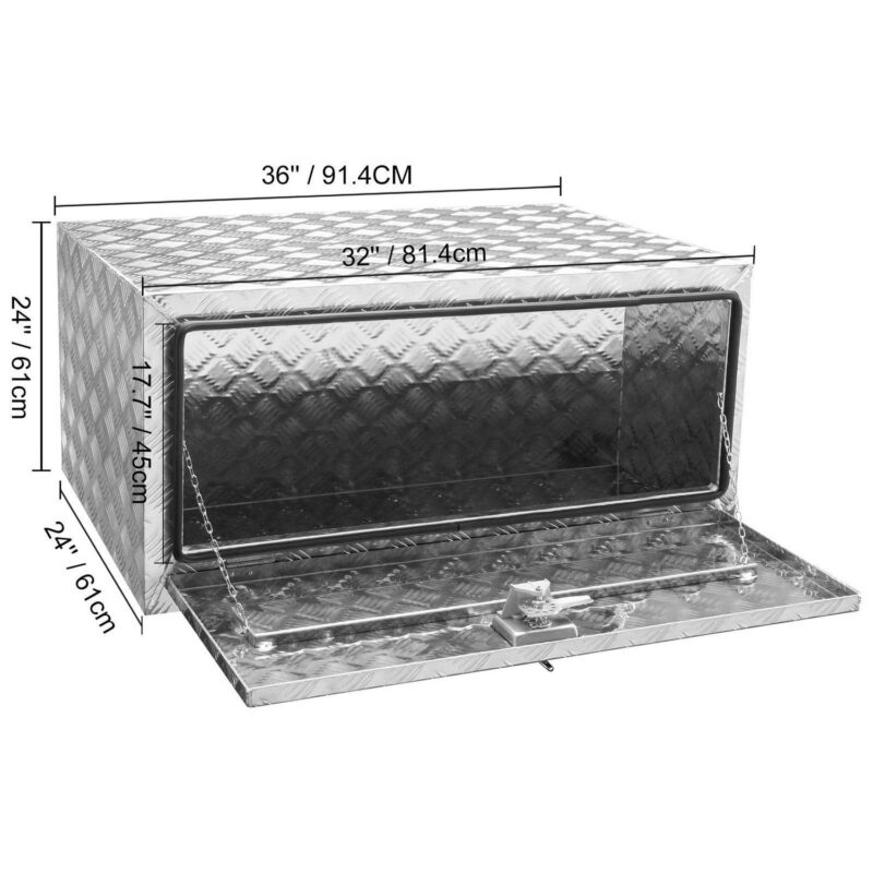 SKYSHALO Underbody Truck Storage, 36 x24 x24 , Aluminum Diamond Plate Toolbox, Lock and Keys Included, Weatherproof Trailer Box with T-Handle Latch for Trucks, Vans, Trailers - Image 2
