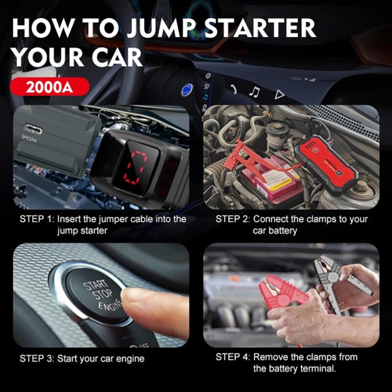 SUGIFT 2000A Car Jump Starter 12V 20000mAh up to 9L Gas 7L Diesel Engines with USB Quick Charge 3.0 and Smart Clip - Image 7