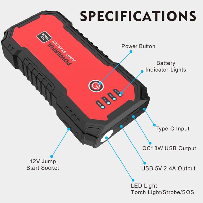 SUGIFT 2000A Car Jump Starter 12V 20000mAh up to 9L Gas 7L Diesel Engines with USB Quick Charge 3.0 and Smart Clip - Image 9