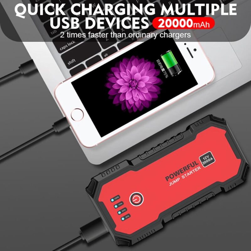 SUGIFT 2000A Car Jump Starter 12V 20000mAh up to 9L Gas 7L Diesel Engines with USB Quick Charge 3.0 and Smart Clip - Image 5