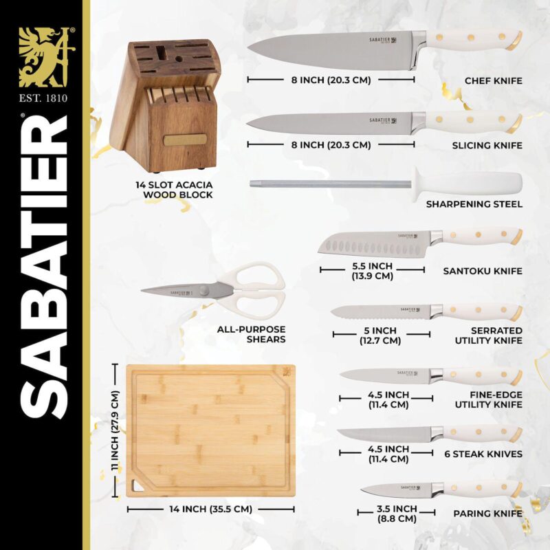 Sabatier 16-pc. White Knife Block Set with Cutting Board - Image 6