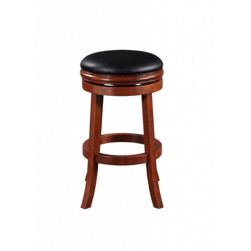 Sabi 30 inch Swivel Counter Stool, Solid Wood, Faux Leather, Brown, Black - Image 2