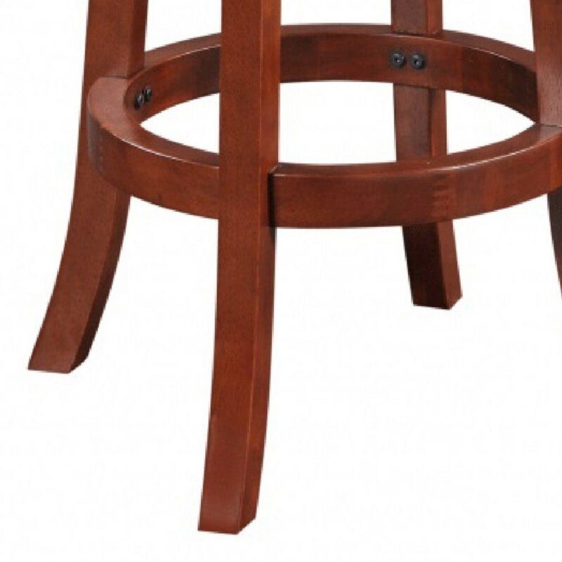 Sabi 30 inch Swivel Counter Stool, Solid Wood, Faux Leather, Brown, Black - Image 4