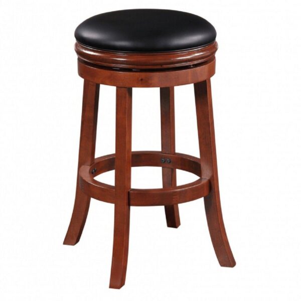 Sabi 30 inch Swivel Counter Stool, Solid Wood, Faux Leather, Brown, Black