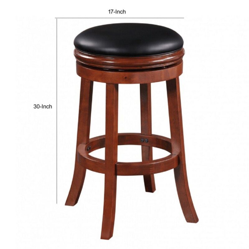 Sabi 30 inch Swivel Counter Stool, Solid Wood, Faux Leather, Brown, Black - Image 5