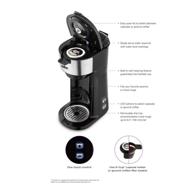 Salton 2-in-1 Single Serve Coffee Maker - Image 3