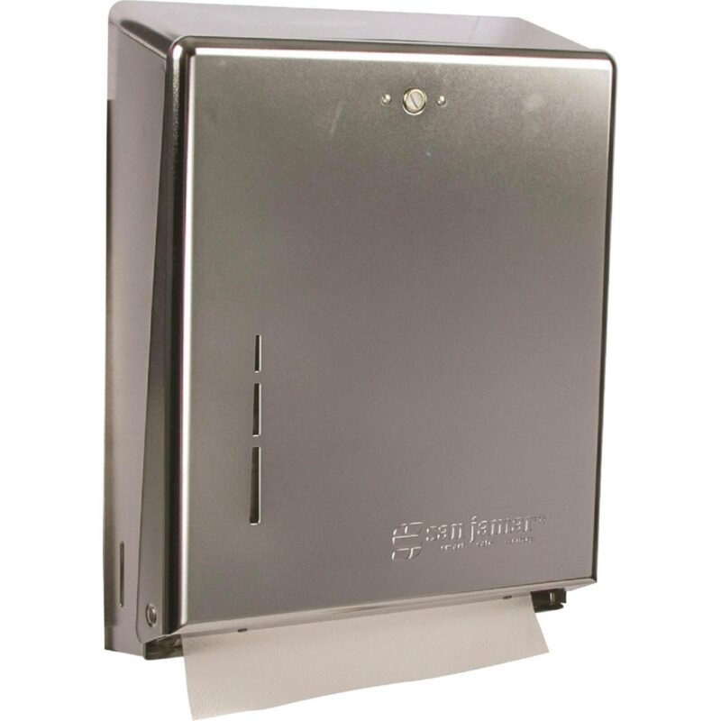San Jamar Multifold Paper Towel Dispenser C Fold, Multifold Dispenser - 500 x Towel Multifold, 300 x Towel C Fold - 14.8  Height x 11.4  Width x 4  Depth - Stainless Steel - Chrome - Key Lock, Touch-f - Image 2