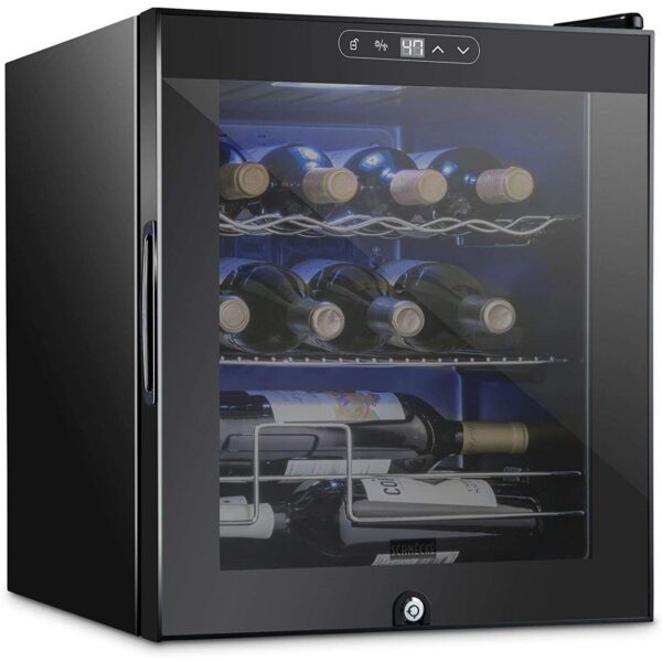 Schmecke Wine Fridge, Freestanding Wine Refrigerator, 12 Bottle Wine Cooler