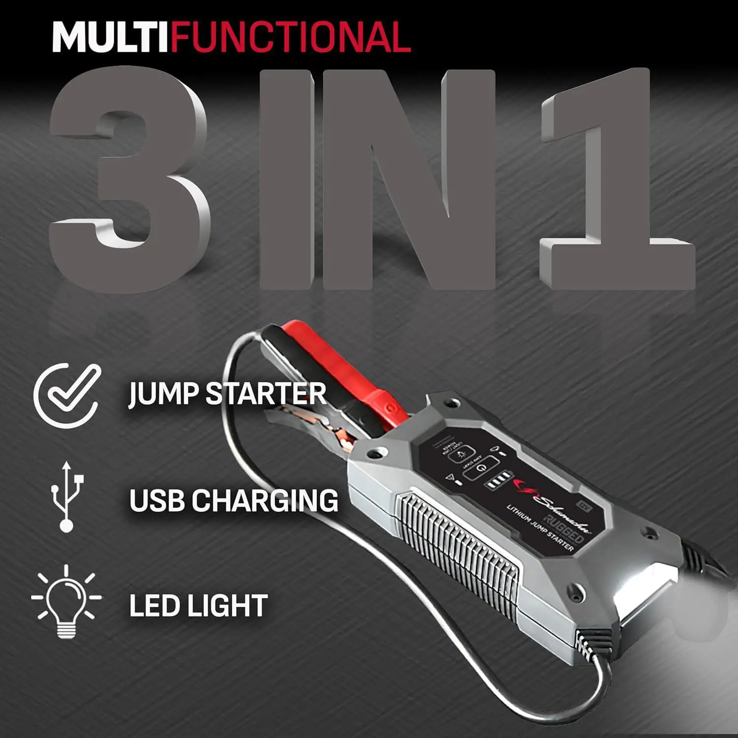 Schumacher Electric Lithium Jump Starter and Portable Power Pack SL1596, 3-in-1, 2500A, 12V, for 10.0L gas, 6.0L diesel engines- works on cars, trucks, motorcycles, and marine batteries. New in box. 2 Schumacher Electric Lithium Jump Starter and Portable Power Pack SL1596, 3-in-1, 2500A, 12V, for 10.0L gas, 6.0L diesel engines- works on cars, trucks, motorcycles, and marine batteries. New in box. - Image 2