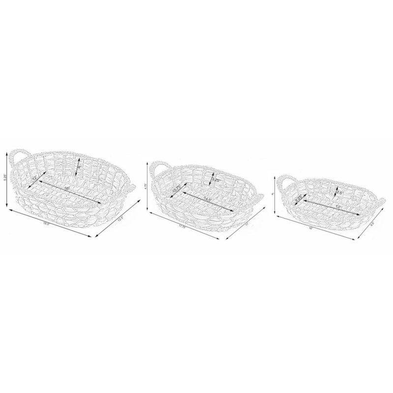 Seagrass Fruit Bread Basket Tray With Handles, Set Of 3 - Image 5