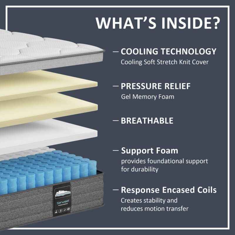 Serweet 12 In Memory Foam Hybrid Mattress Edge-support Pocket Spring Mattress - Image 2