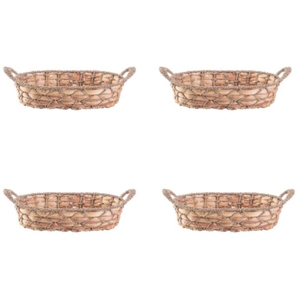 Set Of 4 Seagrass Fruit Bread Basket Tray With Handles, Small