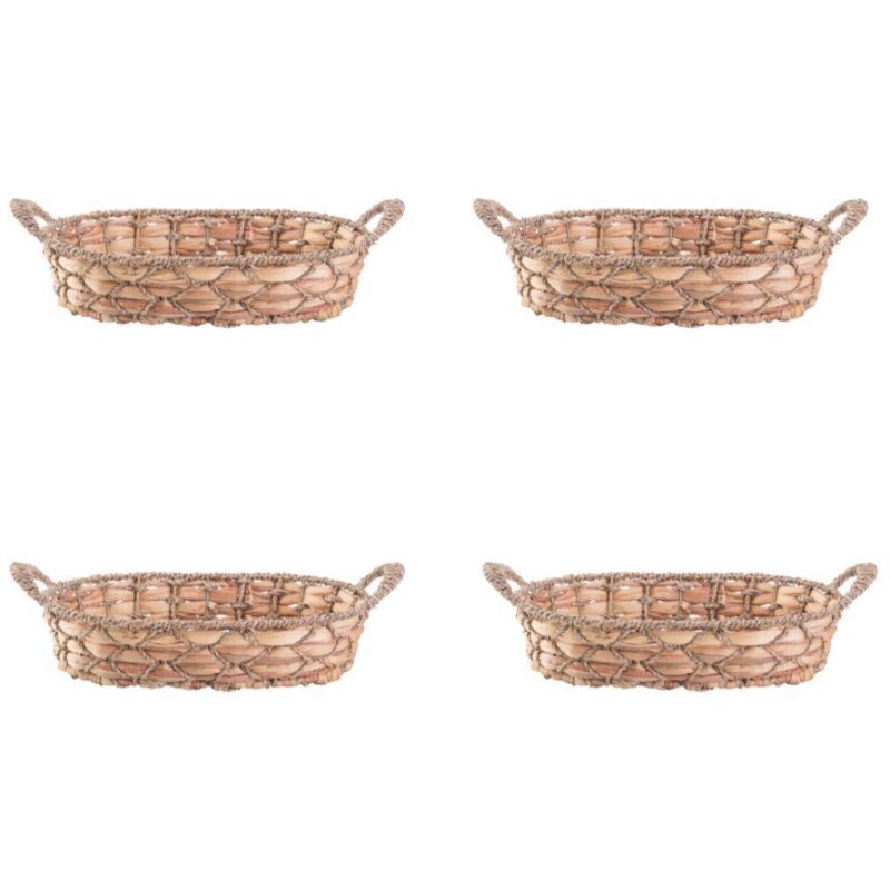 Set Of 4 Seagrass Fruit Bread Basket Tray With Handles, Small