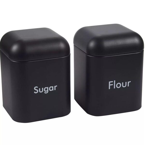 Set of 2 Black Sugar and Flour Canisters