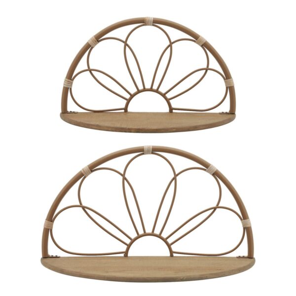 Set of 2 Brown Arched Flower Wall Shelves 24