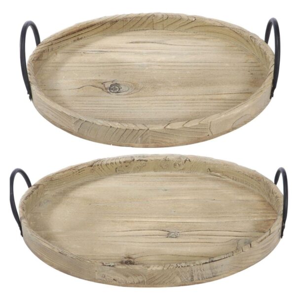 Set of 2 Camel Brown Farmers Market Rustic Tray with Handles 21