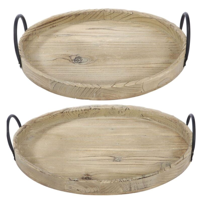 Set of 2 Camel Brown Farmers Market Rustic Tray with Handles 21