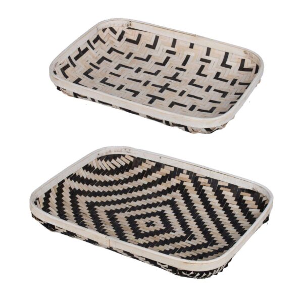 Set of 2 Cream White and Black Geometric Elements Wash Trays 21.7