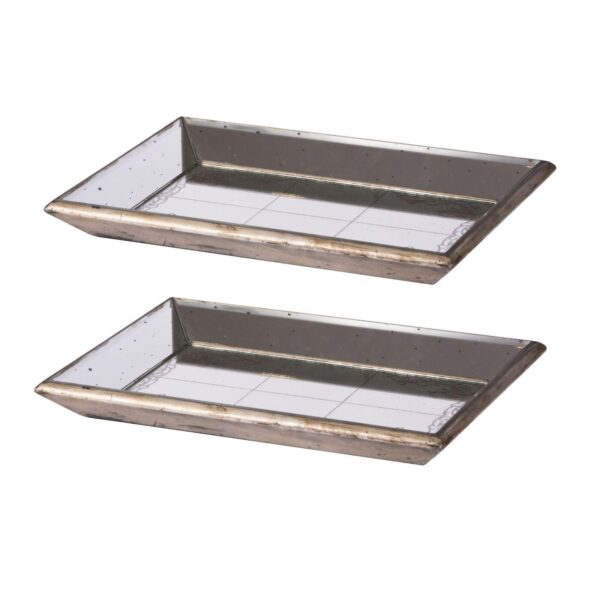 Set of 2 Violet Champagne Finish Mirrored Rectangular Trays 19.25