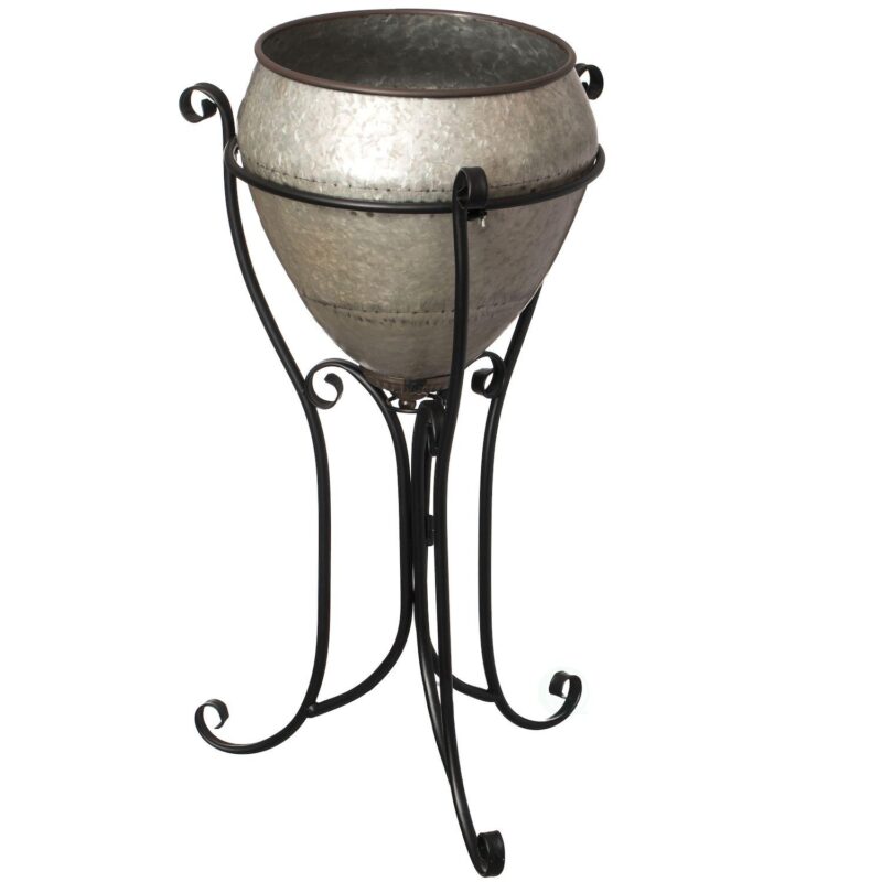 Silver Galvanized Metal Beverage Cooler Tub with Liner and Stand - Image 4