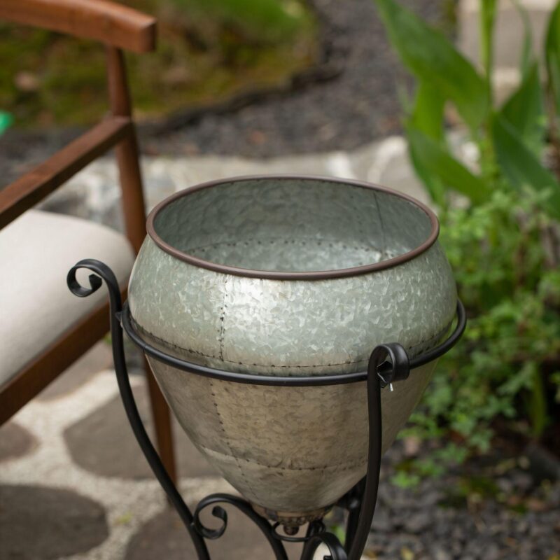 Silver Galvanized Metal Beverage Cooler Tub with Liner and Stand - Image 3