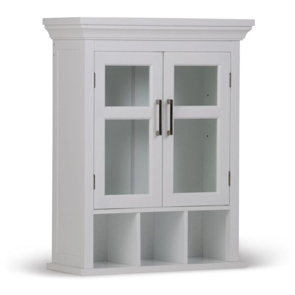 Simpli Home Avington Two-Door Wall Bath Cabinet with Cubbies