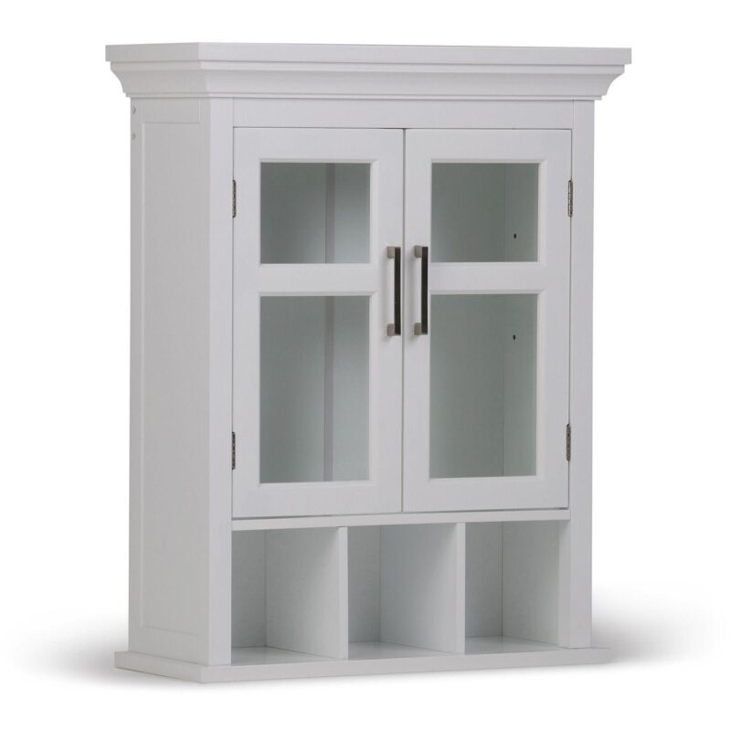 Simpli Home Avington Two-Door Wall Bath Cabinet with Cubbies