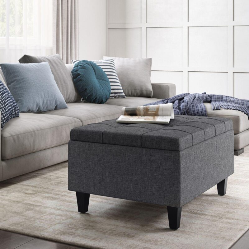 Simpli Home Harrison Transitional Small Coffee Table Storage Ottoman - Image 2