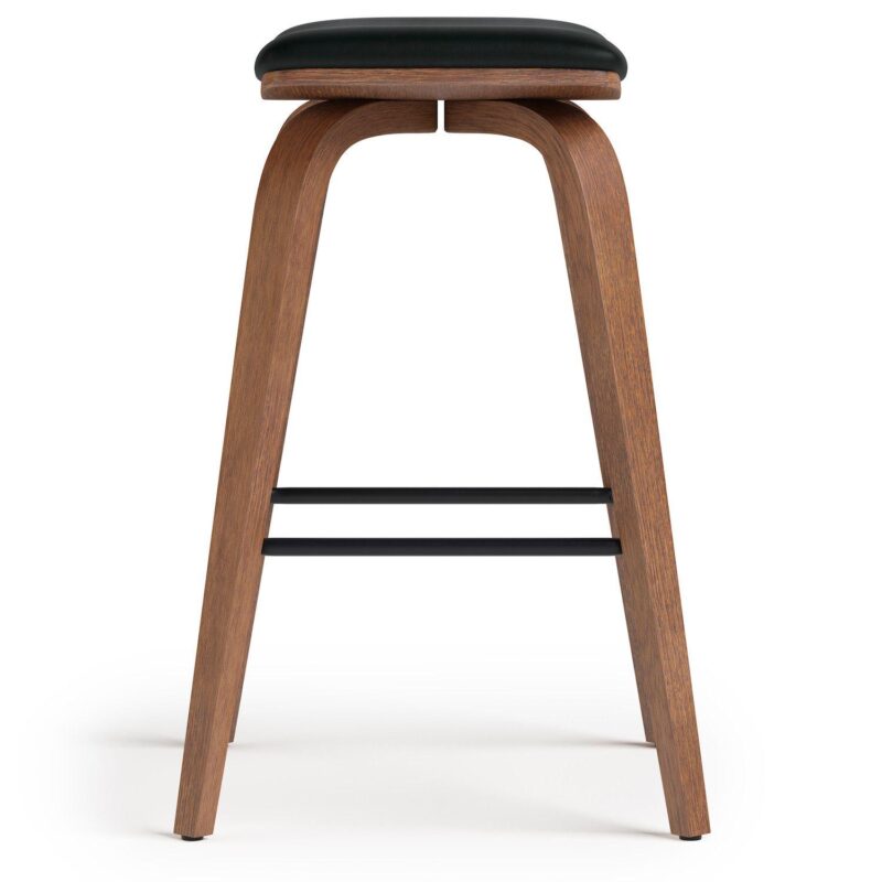 Simpli Home Larsen Saddle Bar Stool in Black Faux Leather Set of 2 - Image 5