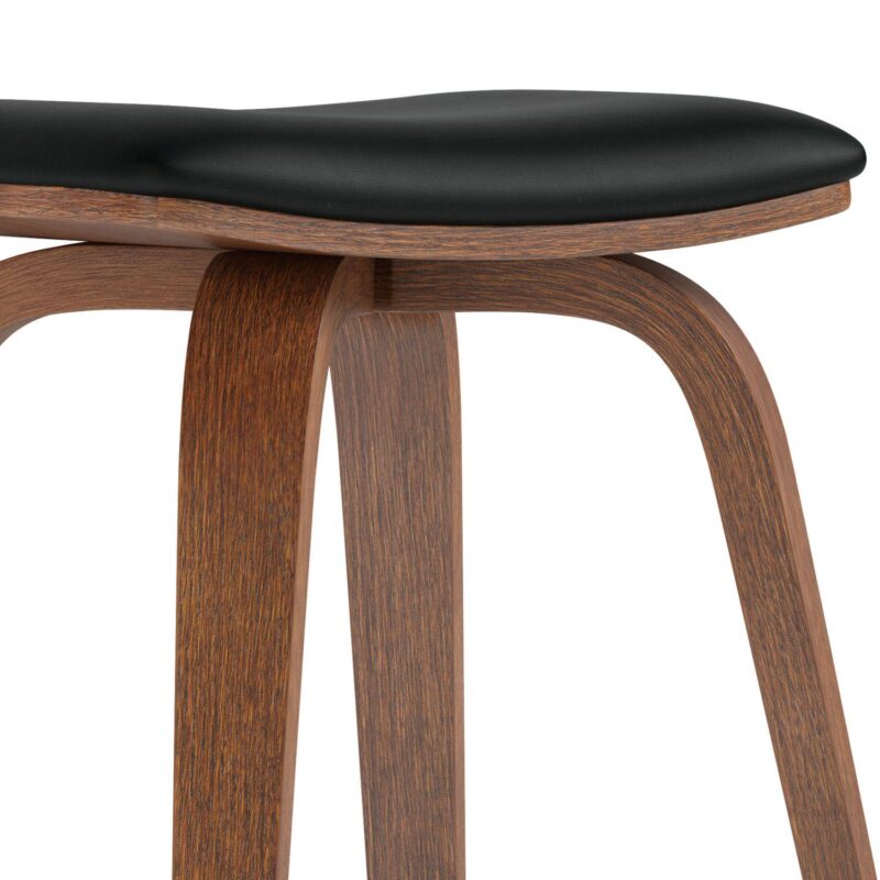Simpli Home Larsen Saddle Bar Stool in Black Faux Leather Set of 2 - Image 4