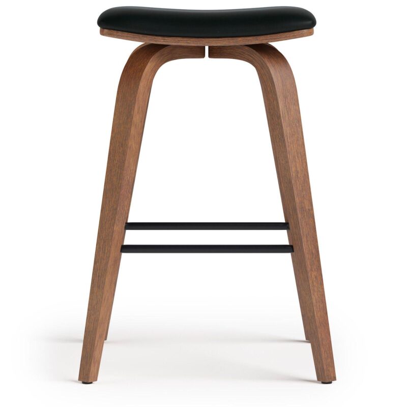Simpli Home Larsen Saddle Bar Stool in Black Faux Leather Set of 2 - Image 3