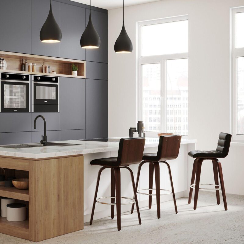 Simpli Home Roland Swivel Bar Stool in Black Faux Leather - Image 2