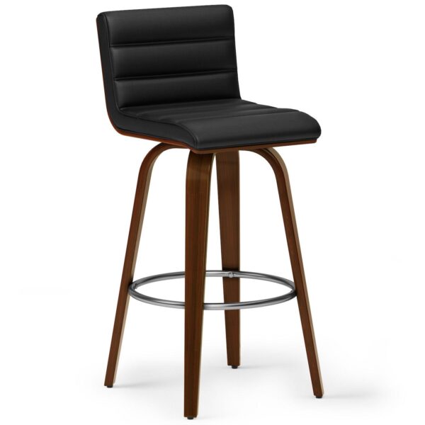 Simpli Home Roland Swivel Bar Stool in Black Faux Leather