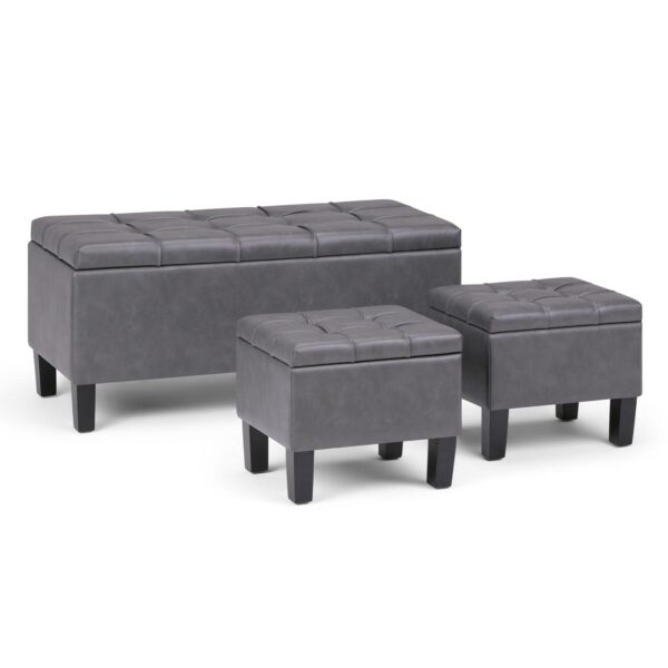 Simply Home Dover Faux-Leather Storage Ottoman Bench 3-piece Set