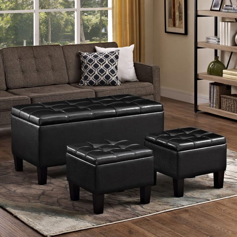 Simply Home Dover Faux-Leather Storage Ottoman Bench 3-piece Set - Image 4