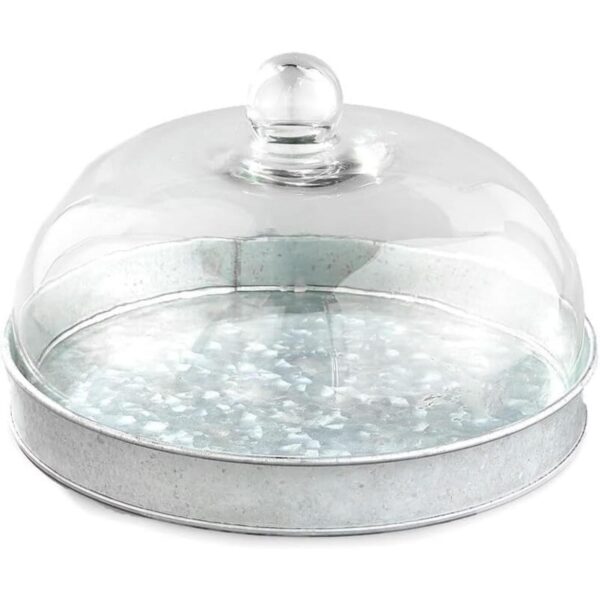 Skymall Elegant Galvanized Metal And Glass Cake Dome Server