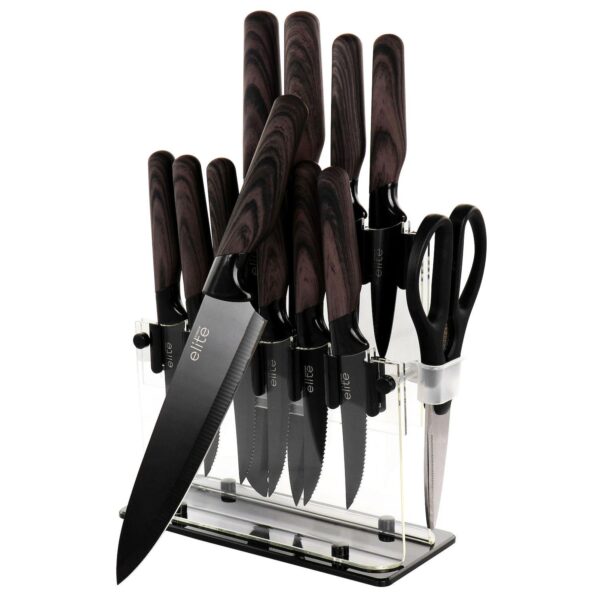 Soho Lounge 13 Piece Cutlery Set with Acrylic Knife Stand in Brown