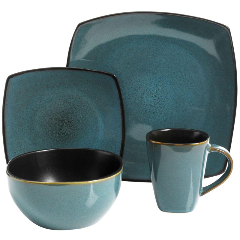 Soho Lounge 16-Piece Soft Square Dinnerware Set in Teal Green - Image 4