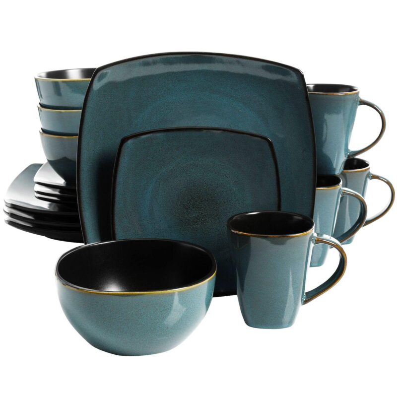 Soho Lounge 16-Piece Soft Square Dinnerware Set in Teal Green - Image 5