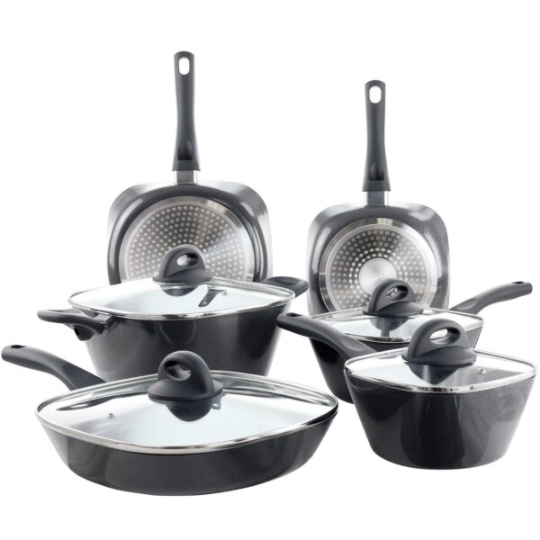 Soho Lounge Diamond 10 Piece Ceramic Nonstick Aluminum Cookware Set in Black