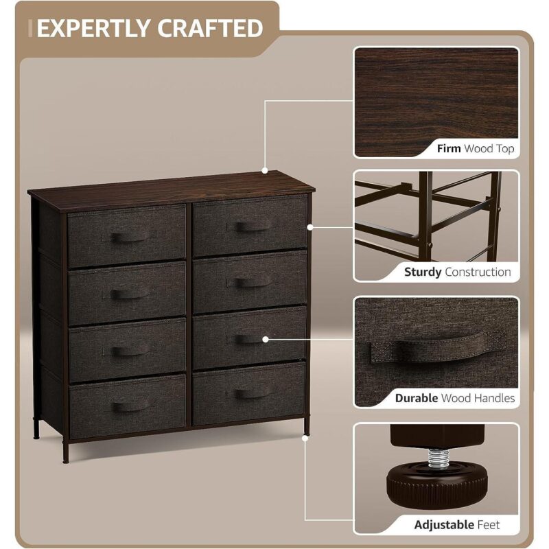 Sorbus 8 Drawers Storage Dresser For Bedroom, Closet, Office Organization - Steel Frame, Wood Top - Image 4