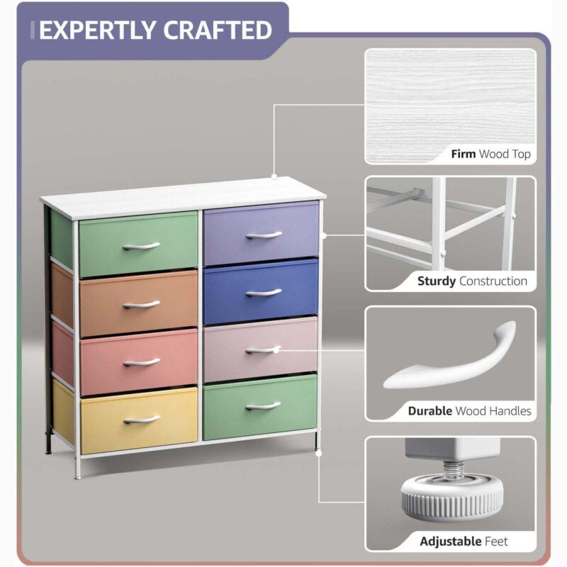 Sorbus 8 Drawers Storage Dresser For Bedroom, Closet, Office Organization - Steel Frame, Wood Top - Image 3