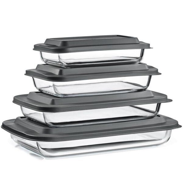 Sorbus 8-Piece Deep Glass Baking Dish Set with Lids - Versatile, Durable, Oven-Safe, and Dishwasher-Safe for Easy Baking, Storing, and Serving