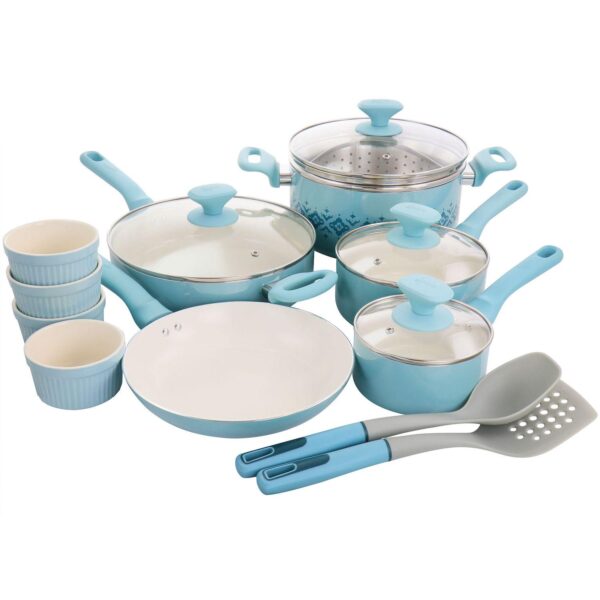 Spice By Tia Mowry Savory Saffron 16 Piece Ceramic Nonstick Cookware Set