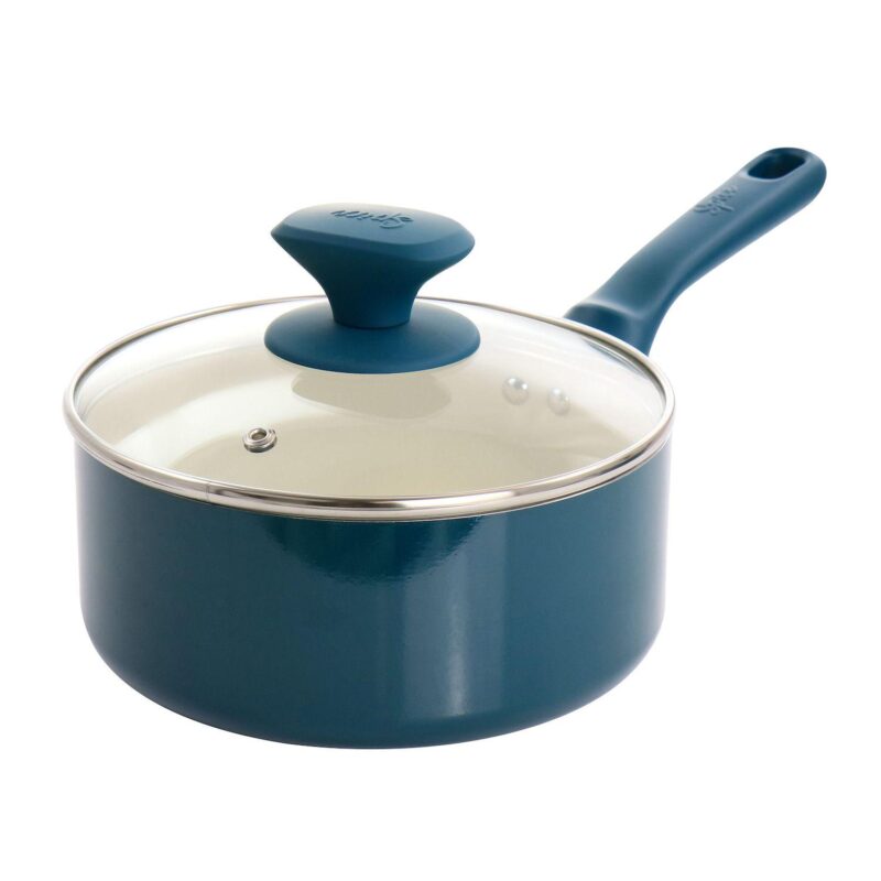 Spice By Tia Mowry Savory Saffron 7 Piece Ceramic Nonstick Aluminum Cookware Set with Nylon Utensils - Image 3