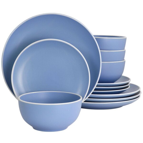 Spice by Tia Mowry Creamy Tahini 12 Piece Stoneware Dinnerware Set in Matte Blue