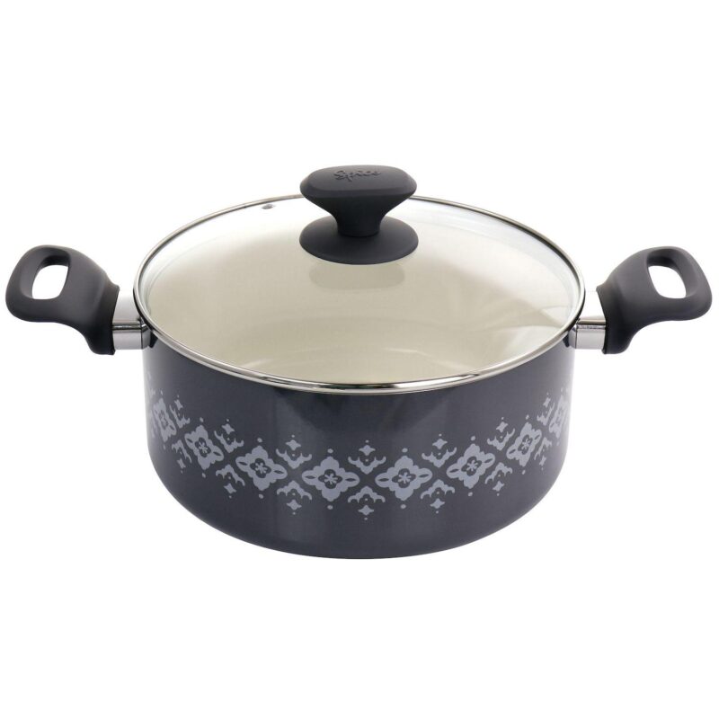 Spice by Tia Mowry Savory Saffron 7 Piece Ceramic Nonstick Aluminum Cookware Set with Nylon Utensils in Grey - Image 3