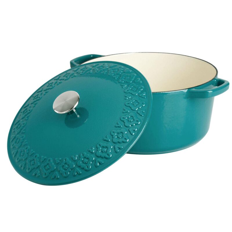 Spice by Tia Mowry Savory Saffron 3.9 Quart Enameled Cast Iron Dutch Oven with Lid in Teal - Image 2